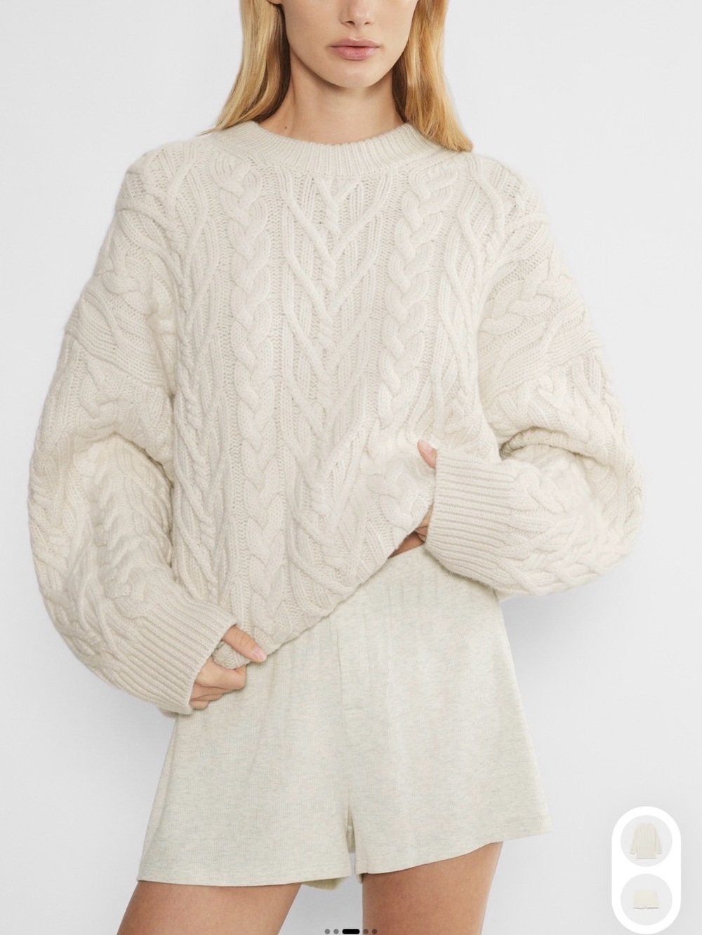 Aritzia Cream Cable-Knit Crewneck Sweater